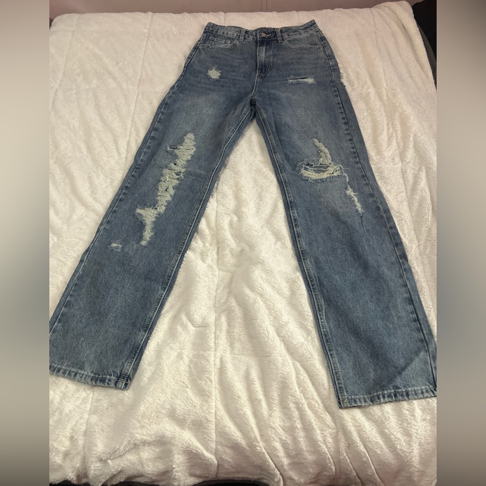 SHEIN Men's Ripped Straight Blue Jeans